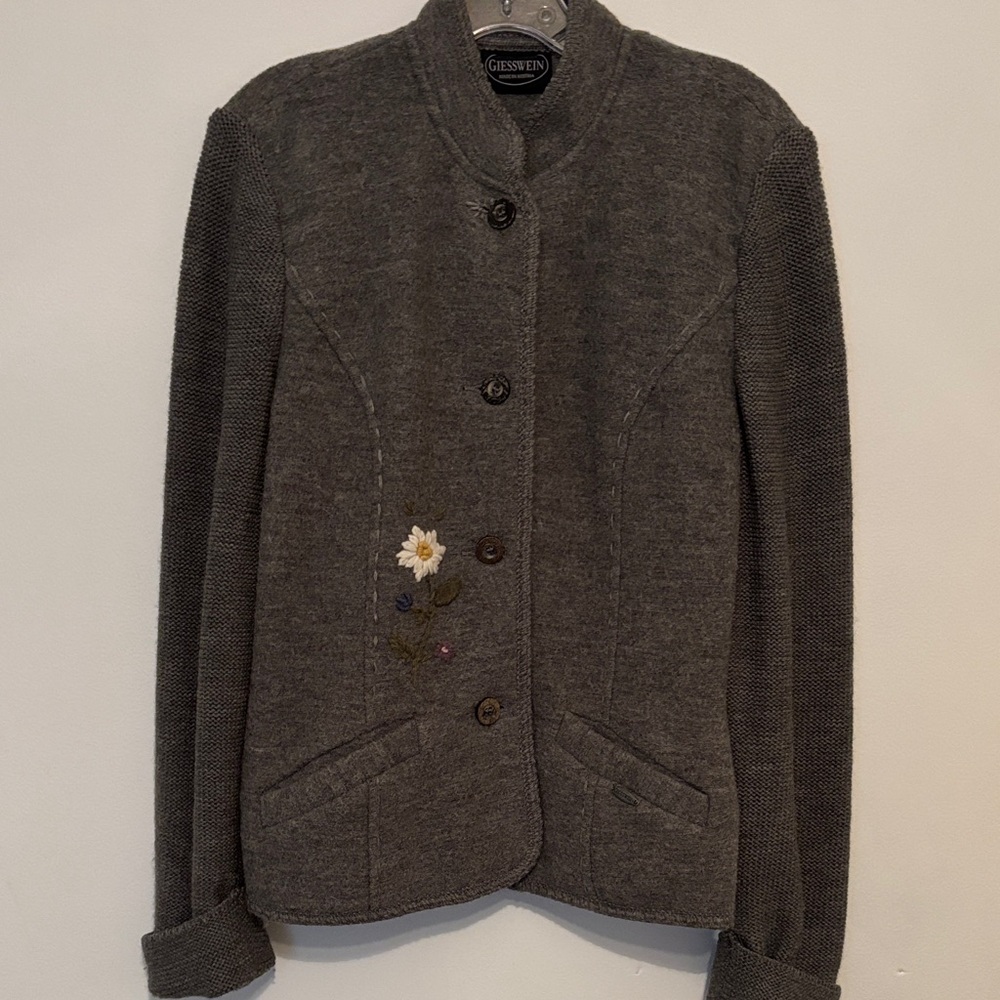 Giesswein Charcoal Women's Blazer with Floral Detail